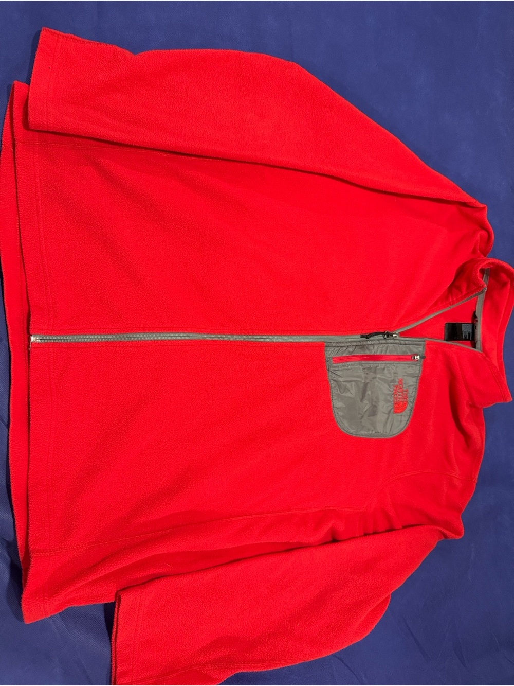 The North Face Men's Bright Red Full-Zip Fleece with Gray Chest Pocket